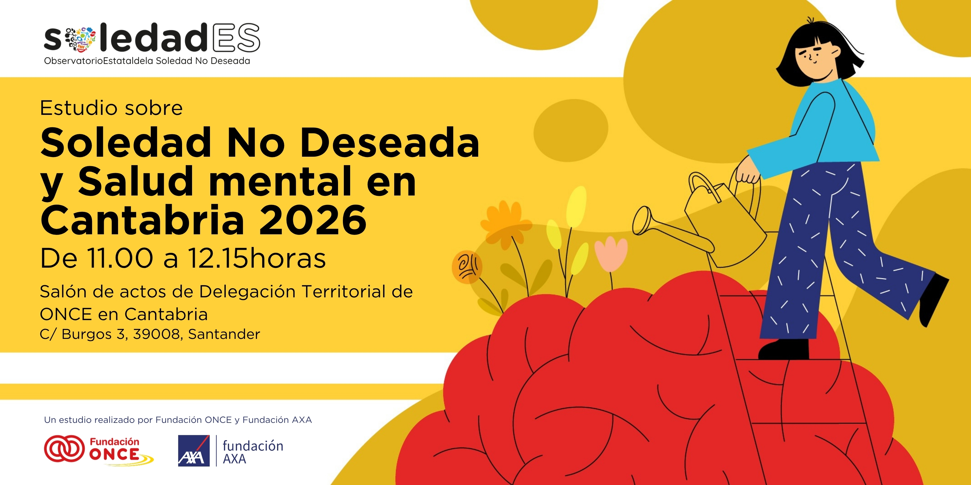 Invitación al evento de presentación del estudio de soledad no deseada y salud mental en Cantabria