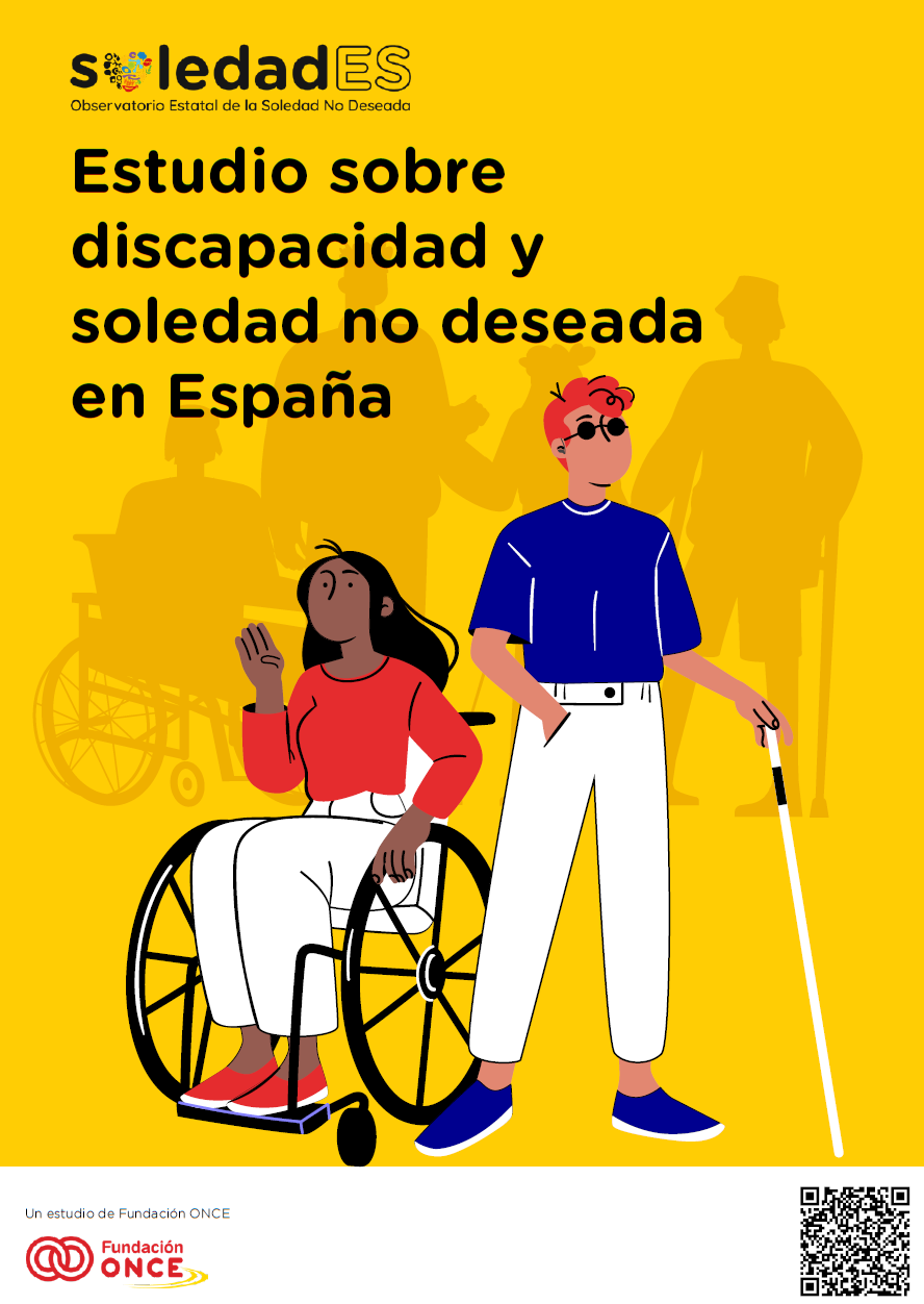 Portada del estudio donde se lee el título y se muestra a una persona en silla de ruedas y otra con gafas y un bastón