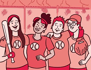 Imagen sacada de la guía de herramientas en la que aparecen 4 mujeres jugando al béisbol